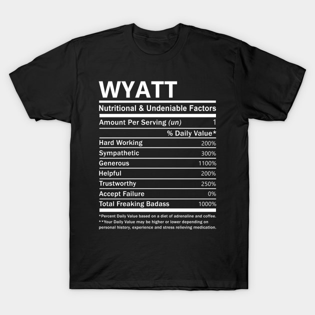 Wyatt Name T Shirt - Wyatt Nutritional and Undeniable Name Factors Gift Item Tee T-Shirt by nikitak4um